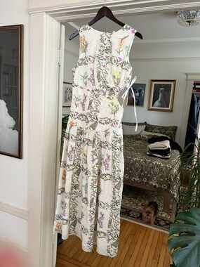 NWT Anthropologie White Sleeveless Midi Dress with Pastel Floral Print